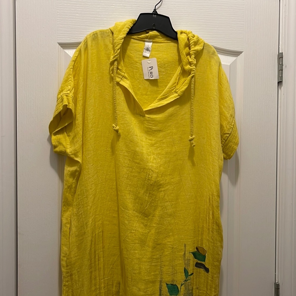 Maxi dress yellow hand painted